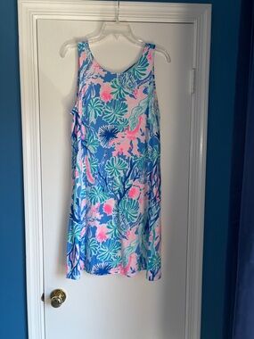 Lilly Pulitzer Blue Pink Green Floral Tank Dress with lattice back